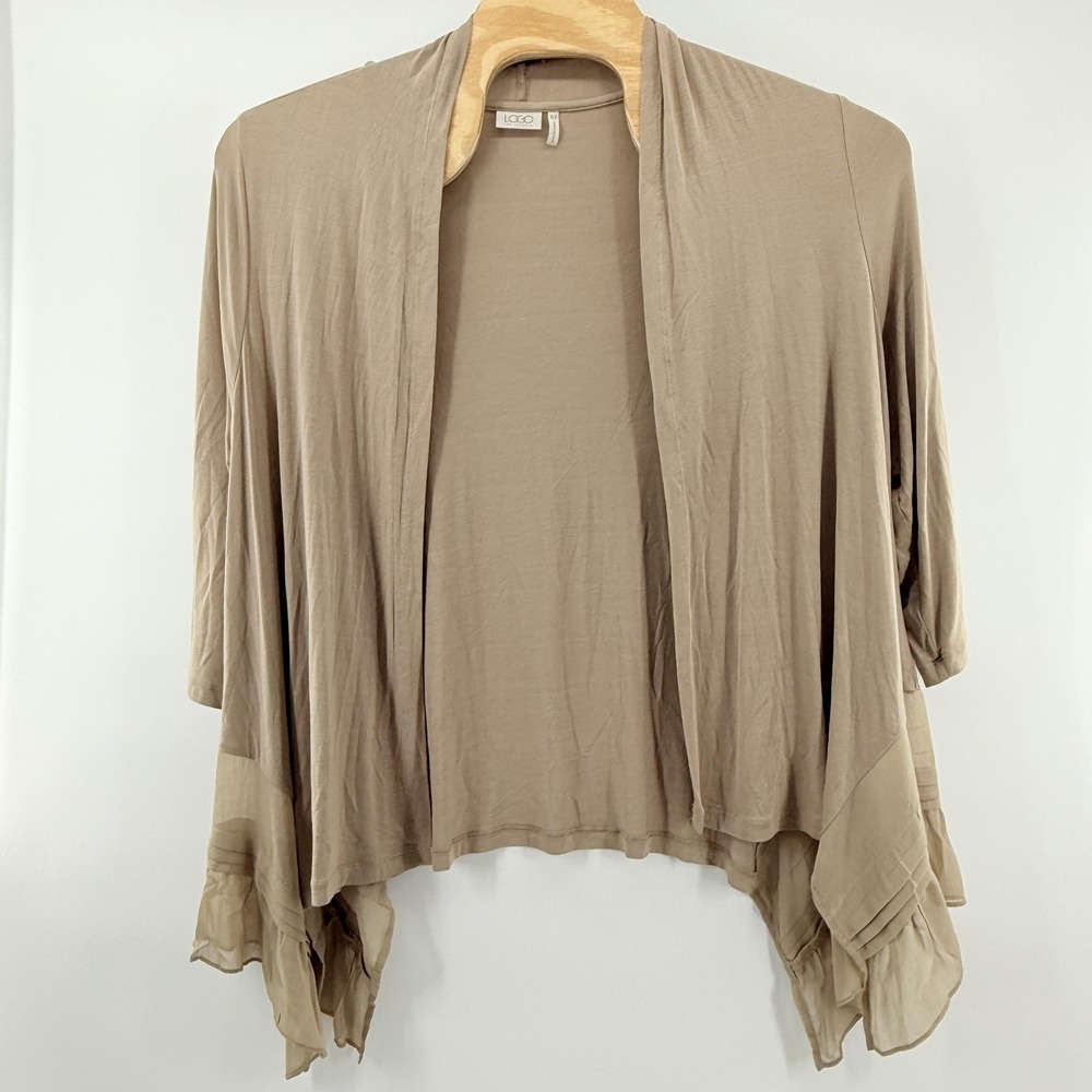 Lori Goldstein Cardigan Womens XLP Open‎ Front Asymmetric Hem Sheer Trim Sweater